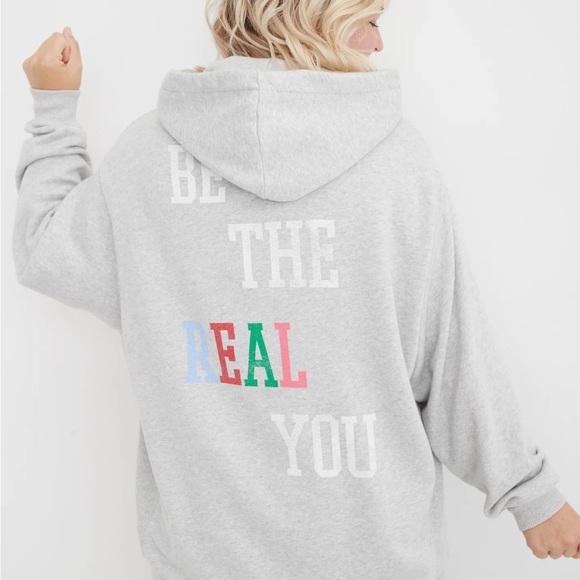 Aerie The Sweat Everyday Cozy Hoodie be the real you graphic sweatshirt size L - Picture 1 of 9
